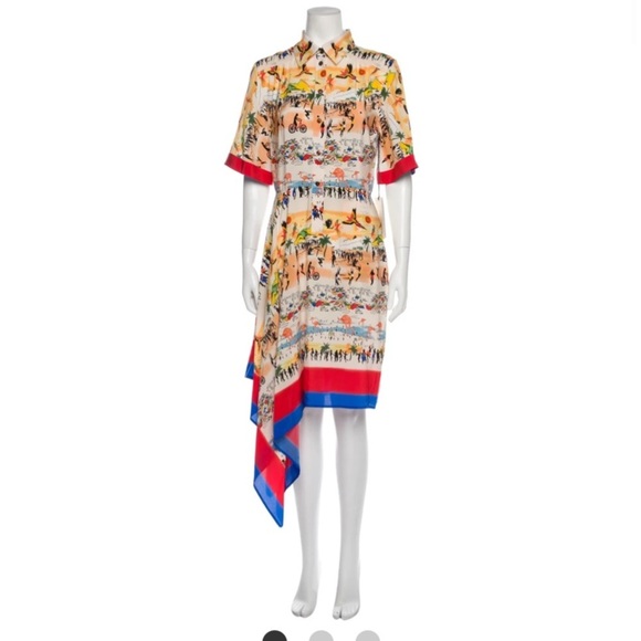 Deveaux- Silk Shirtdress Handkerchief Hem Summer Print Dress - Picture 12 of 15